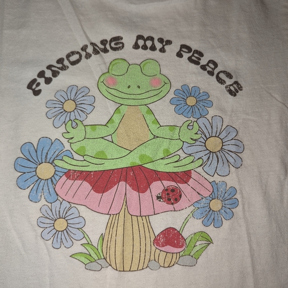 Golden Hour from PacSun tee - medium - off white - peace frog flowers - baby tee - Picture 3 of 6